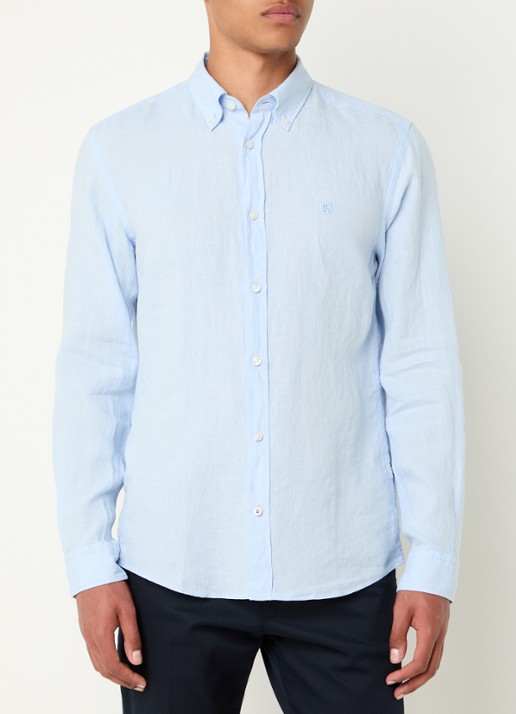 BOSS P-Roan slim fit overhemd van linnen - detail 3 lichtblauw