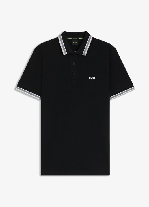 BOSS Paddy-polo van katoenpiqué - voorkant black-001 / zwart