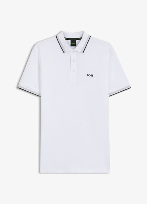 BOSS Paddy-polo van katoenpiqué - voorkant white-100 / wit
