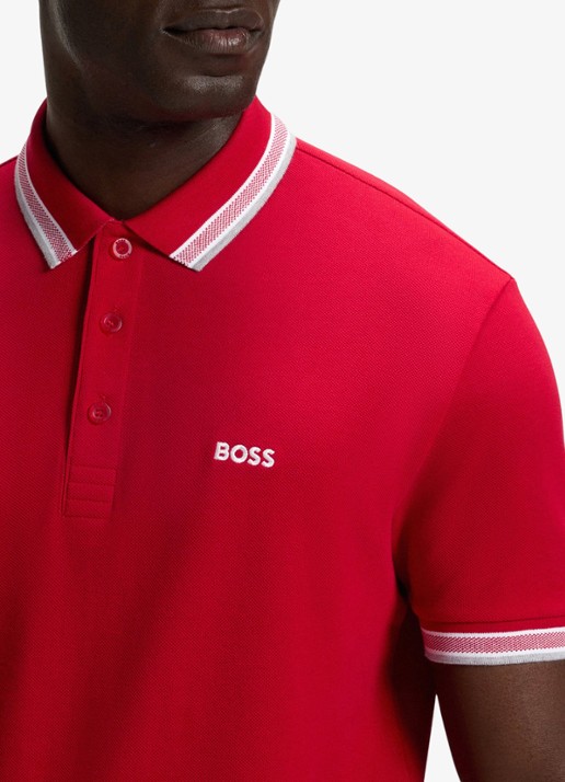 BOSS Paddy-polo van katoenpiqué - detail 6 medium red-610 / rood