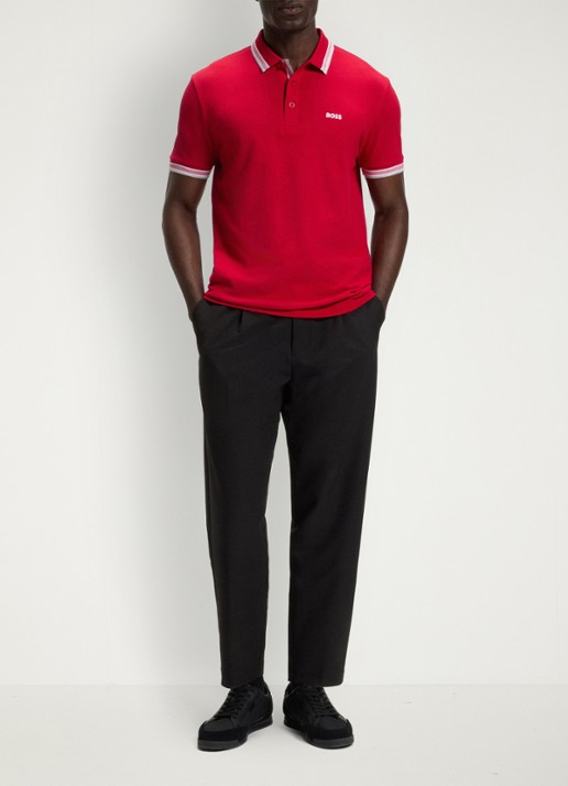 BOSS Paddy-polo van katoenpiqué - voorkant 2 medium red-610 / rood
