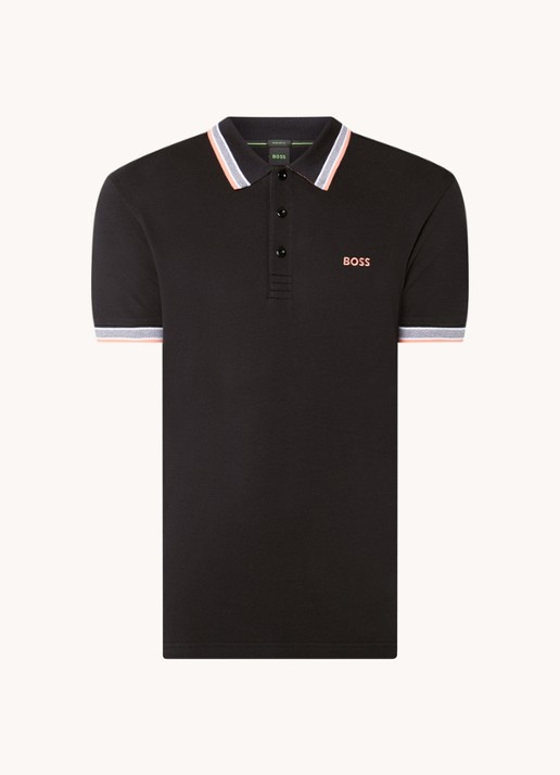 BOSS Paddy-polo van katoenpiqué - voorkant 2 black-003 / zwart