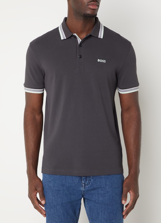 BOSS Paddy-polo van katoenpiqué - detail 3 charcoal-016 / grijs