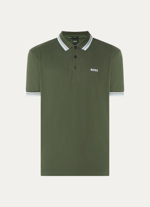 BOSS Paddy-polo van katoenpiqué - voorkant 2 open green-355 / groen