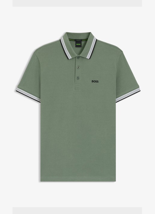BOSS Paddy-polo van katoenpiqué - voorkant 2 open green-359 / groen