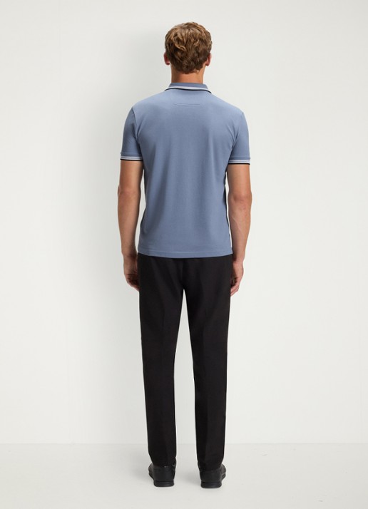 BOSS Paddy-polo van katoenpiqué - achterkant open blue-490 / blauw