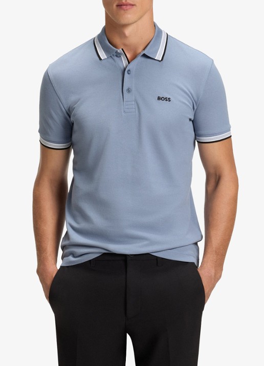 BOSS Paddy-polo van katoenpiqué - detail 4 open blue-490 / blauw