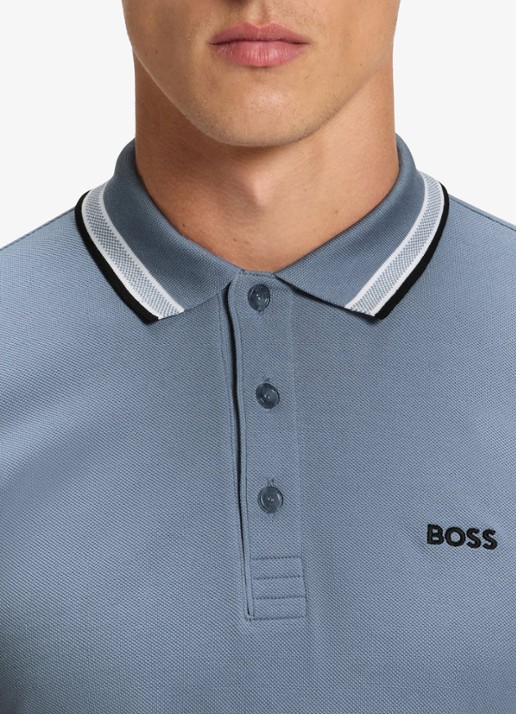 BOSS Paddy-polo van katoenpiqué - detail 5 open blue-490 / blauw