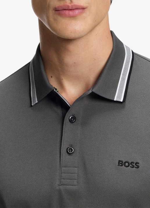 BOSS Paddy-polo van katoenpiqué - detail 4 open grey-071 / grijs