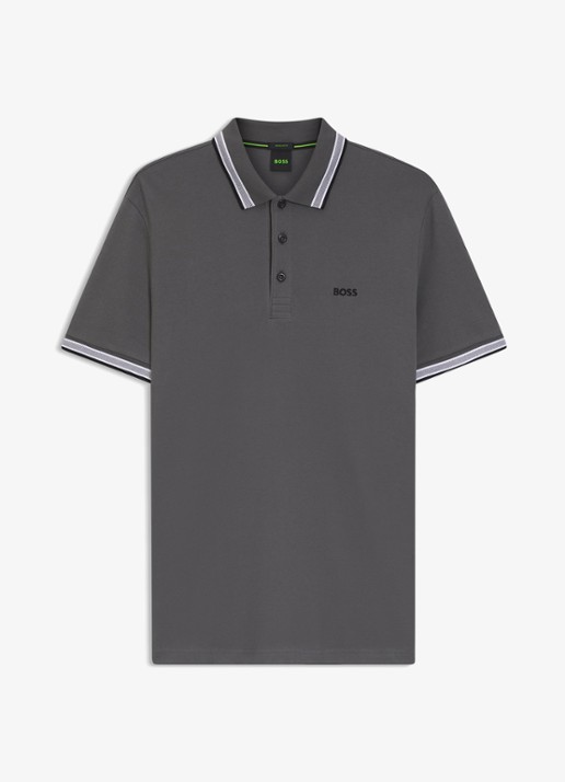 BOSS Paddy-polo van katoenpiqué - voorkant open grey-071 / grijs