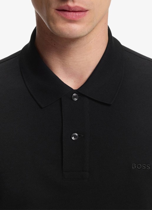 BOSS Pallas-polo van katoenpiqué met logostiksel - detail 5 black-001 / zwart