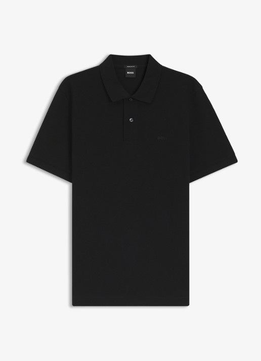 BOSS Pallas-polo van katoenpiqué met logostiksel - voorkant 2 black-001 / zwart