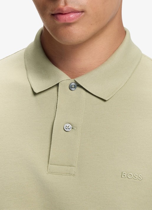 BOSS Pallas-polo van katoenpiqué met logostiksel - detail 5 dark beige-254 / beige