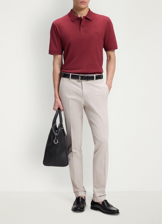 BOSS Pallas-polo van katoenpiqué met logostiksel - voorkant 2 medium red-611 / rood