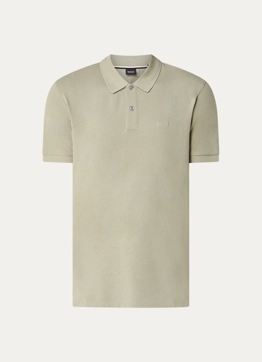 BOSS Pallas regular fit polo van piqué katoen - voorkant 3 olijfgroen