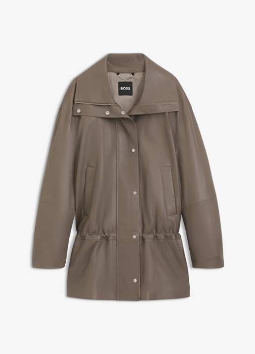 BOSS Parka met steekzakken - voorkant taupe