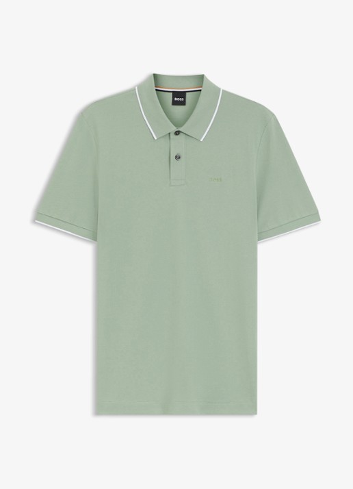BOSS Parlay regular fit polo met logo - voorkant 4 open green-373 / groen