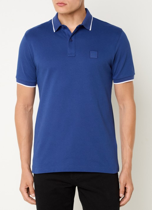 BOSS Passertip slim fit polo van piqué katoen met logo - detail 2 royalblauw