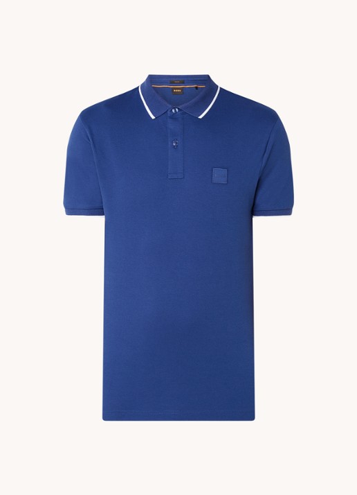 BOSS Passertip slim fit polo van piqué katoen met logo - voorkant 3 royalblauw