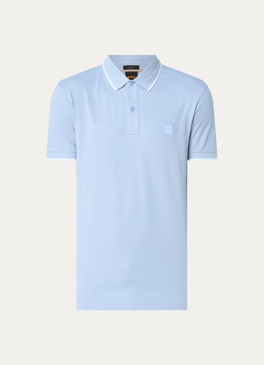 BOSS Passertip slim fit polo van piqué katoen met logo - voorkant 2 lichtblauw