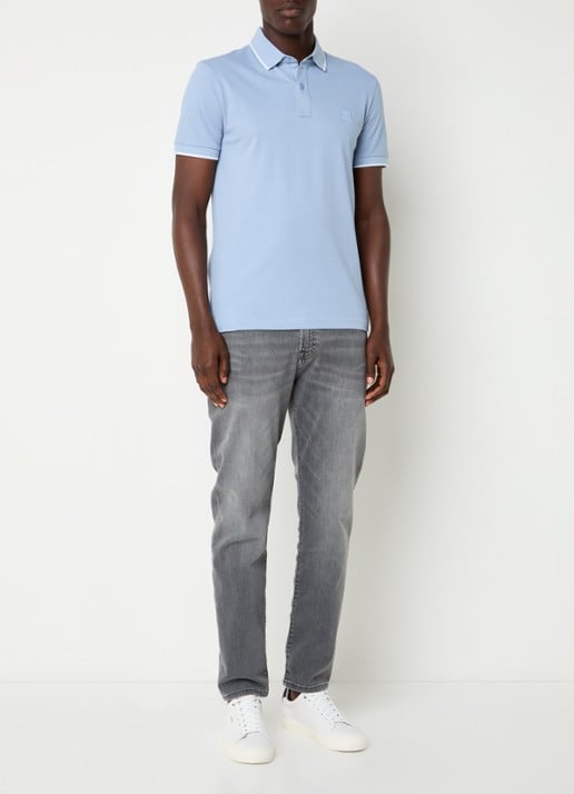BOSS Passertip slim fit polo van piqué katoen met logo - voorkant 3 lichtblauw