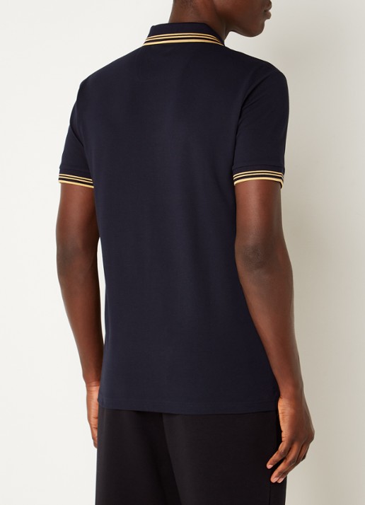 BOSS Paul slim fit polo van piqué katoen met logo - achterkant donkerblauw