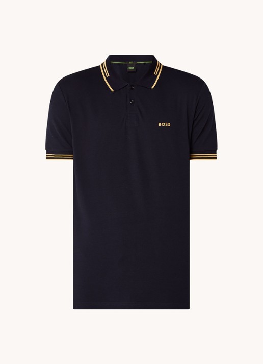 BOSS Paul slim fit polo van piqué katoen met logo - voorkant 3 donkerblauw