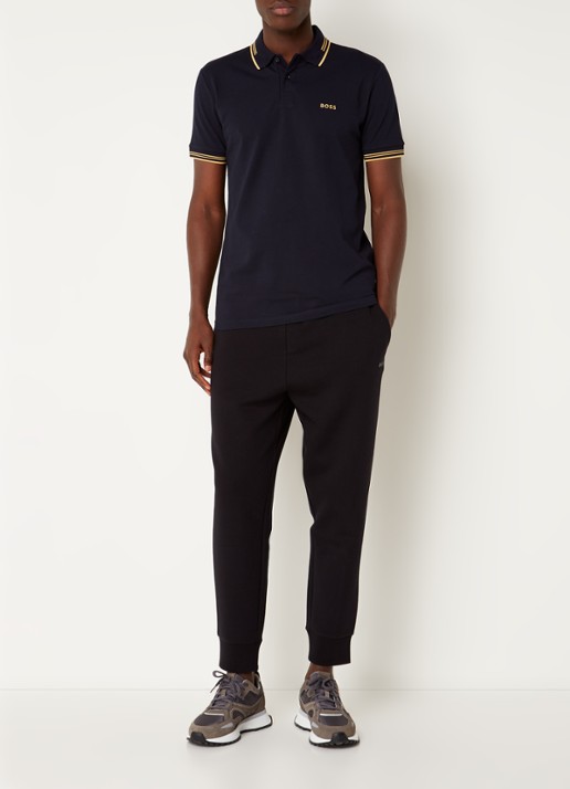 BOSS Paul slim fit polo van piqué katoen met logo - voorkant 4 donkerblauw