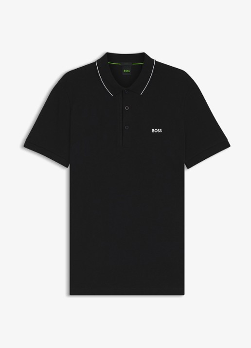 BOSS Paule slim fit polo met logoborduring - voorkant 3 zwart
