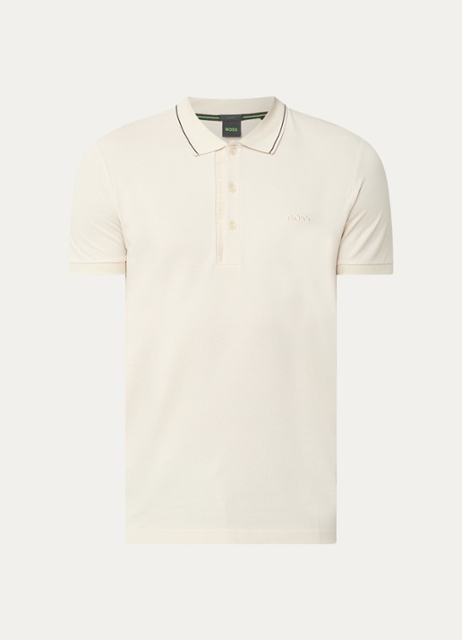 BOSS Paule slim fit polo met logoborduring - voorkant 2 creme