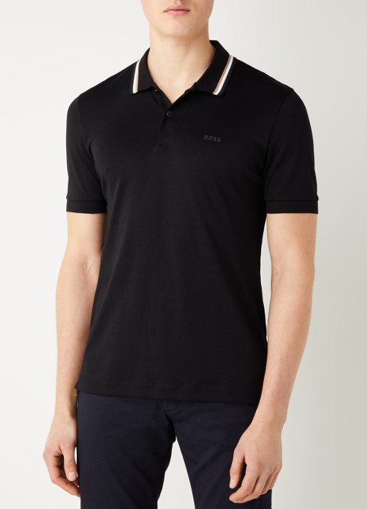 BOSS Penrose slim fit polo met logo - detail zwart