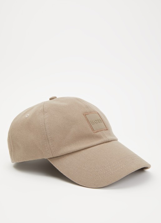 BOSS Pet van katoenen twill met logopatch - voorkant 2 olijfgroen
