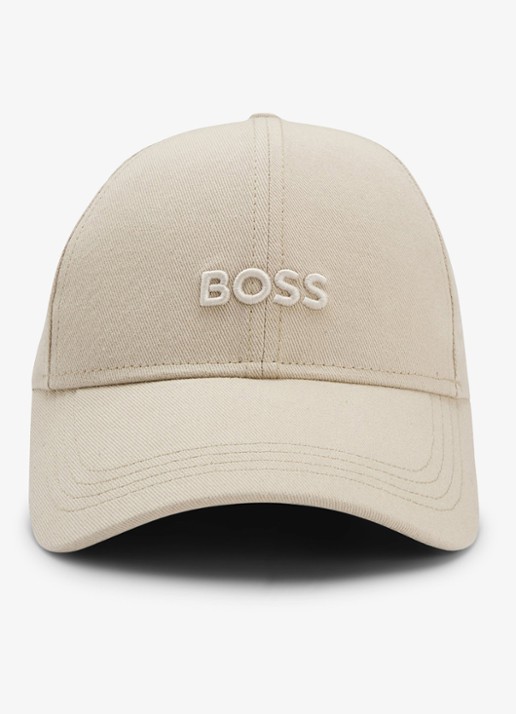BOSS Pet van katoenen twill met ton-sur-ton logostiksel - voorkant light beige-275 / beige