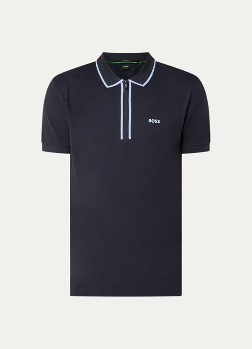 BOSS Phillix Tape regular fit polo van piqué katoen met logo - voorkant 2 donkerblauw