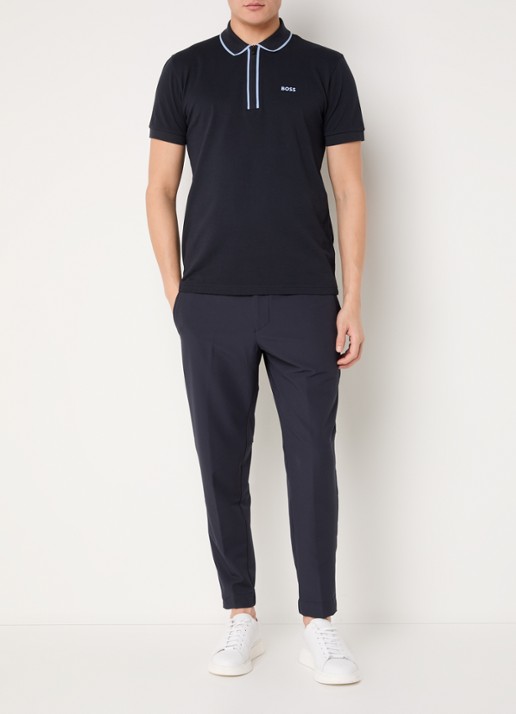 BOSS Phillix Tape regular fit polo van piqué katoen met logo - voorkant 3 donkerblauw