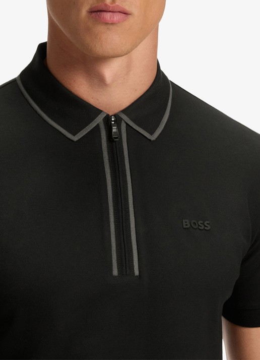 BOSS Phillix Tape regular fit polo van piqué katoen met logo - detail 2 zwart