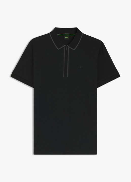 BOSS Phillix Tape regular fit polo van piqué katoen met logo - voorkant 3 zwart