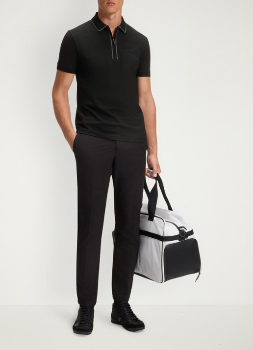 BOSS Phillix Tape regular fit polo van piqué katoen met logo - voorkant 4 zwart