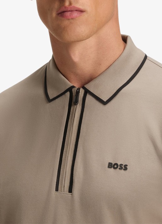 BOSS Phillix Tape regular fit polo van piqué katoen met logo - detail 2 lindegroen