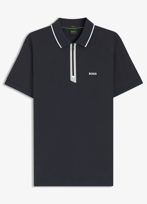 BOSS Polo met halve rits - voorkant 4 donkerblauw