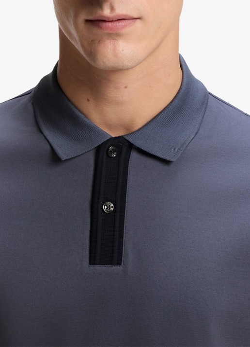 BOSS Polo met korte mouw - detail 2 open blue-466 / blauw