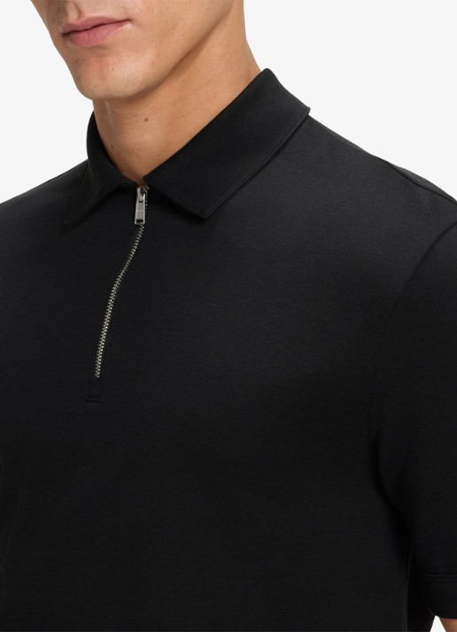 BOSS Polo met piquéstructuur en kraag met rits - detail 3 zwart