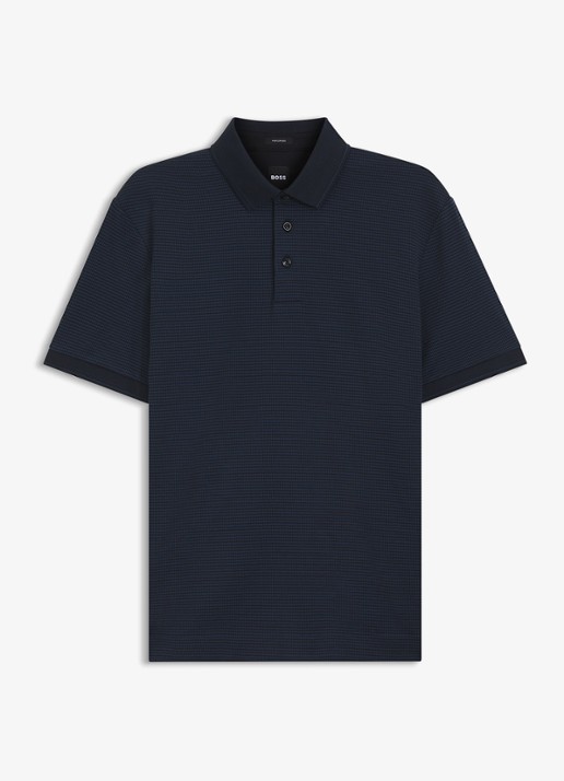 BOSS Polo met streepprint - voorkant 3 blauw