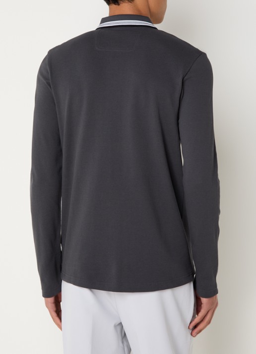 BOSS Polo van katoenpiqué met contrastlogo - achterkant donkergrijs