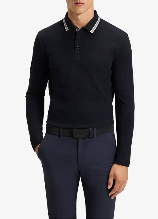 BOSS Polo van katoenpiqué met contrastlogo - detail 4 donkerblauw