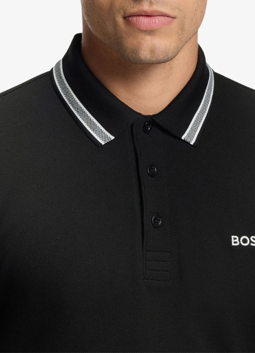 BOSS Polo van katoenpiqué met contrastlogo - detail 5 zwart