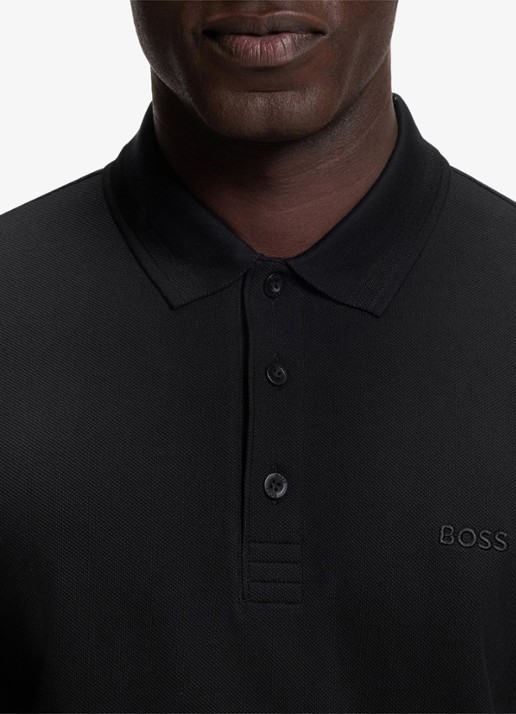BOSS Polo van katoenpiqué met contrastlogo - detail 2 zwart