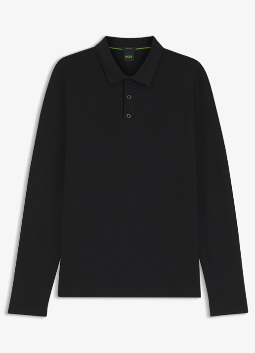 BOSS Polo van katoenpiqué met contrastlogo - voorkant 4 zwart