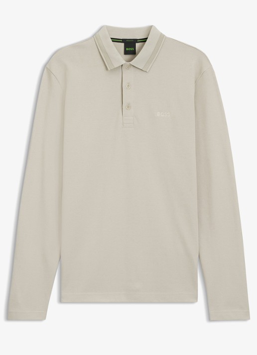 BOSS Polo van katoenpiqué met contrastlogo - voorkant 2 beige
