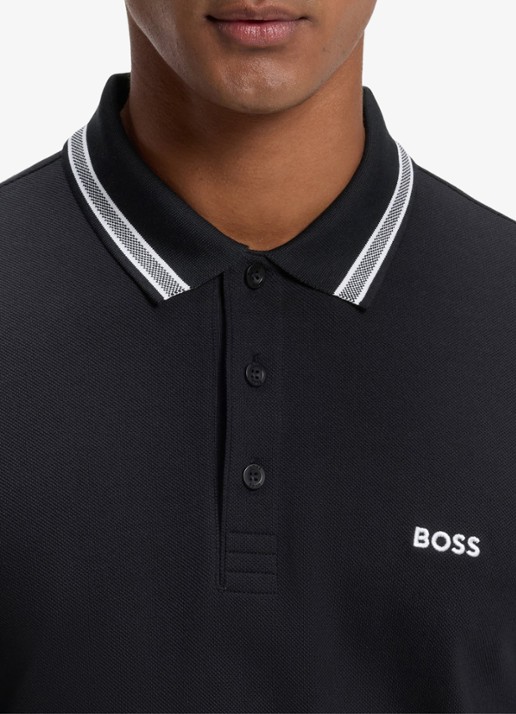 BOSS Polo van katoenpiqué met contrastlogo - detail 2 blauw